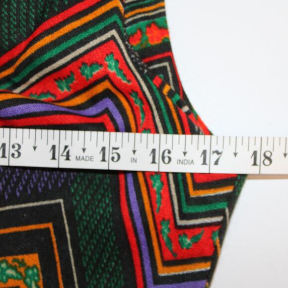 VTG 1970's Sleeveless Tie Neck Secretary Dress Multicolor Chevron & Black sz S - Picture 12 of 14